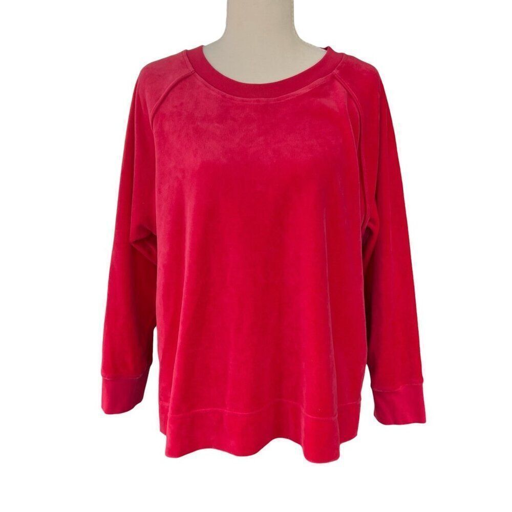 Tuckernuck Velour Velvet Maggie Crewneck Pullover in Hot Pink and Black Size Lar